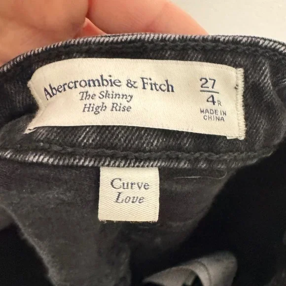 Abercrombie & Fitch Skinny High Rise Curve Love Black Denim Jeans Slit size 27 4 - Picture 5 of 6